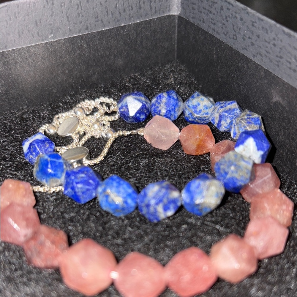 Blue and Pink Beaded Bracelet Set with Silver Accents
